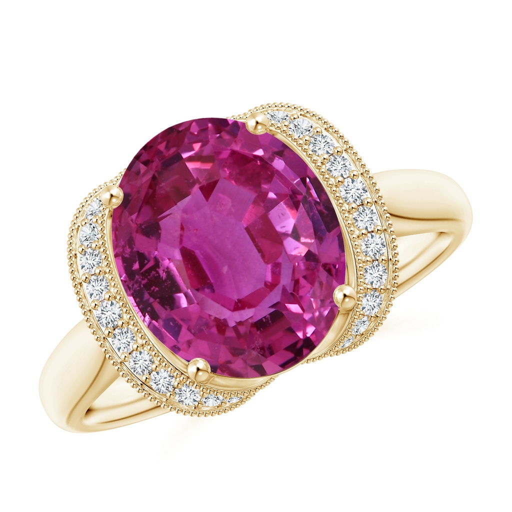 11.16x9.20x6.48mm AAA GIA Certified Oval Pink Sapphire Ring with Diamond Half Halo in Yellow Gold