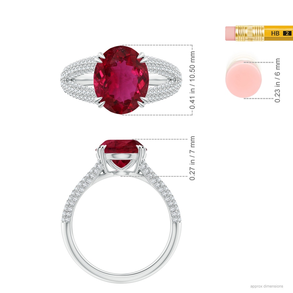 10.5x8.5mm AA GIA Certified Oval Rubelite Split Shank Ring with Diamonds in P950 Platinum Ruler