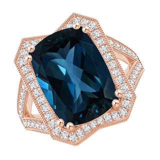 14.05x10.14x6.9mm AAA GIA Certified Cushion London Blue Topaz Halo Cocktail Ring in 18K Rose Gold