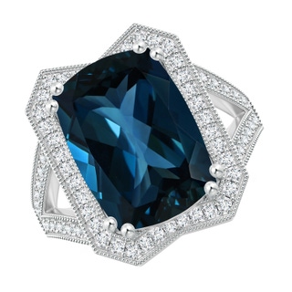 14.05x10.14x6.9mm AAA GIA Certified Cushion London Blue Topaz Halo Cocktail Ring in P950 Platinum