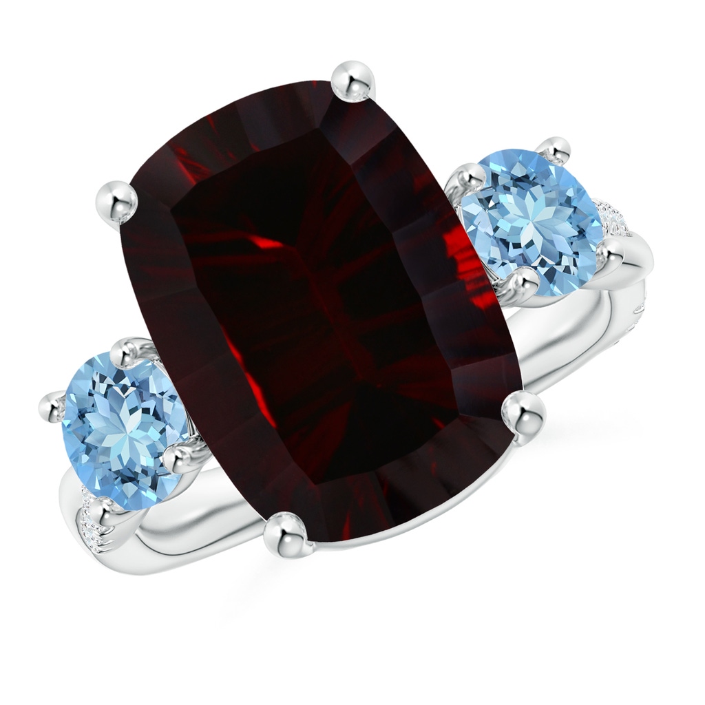 13.86x9.94x6.24mm AAA GIA Certified GIA Certified Rectangular Cushion Garnet Three Stone Ring in P950 Platinum