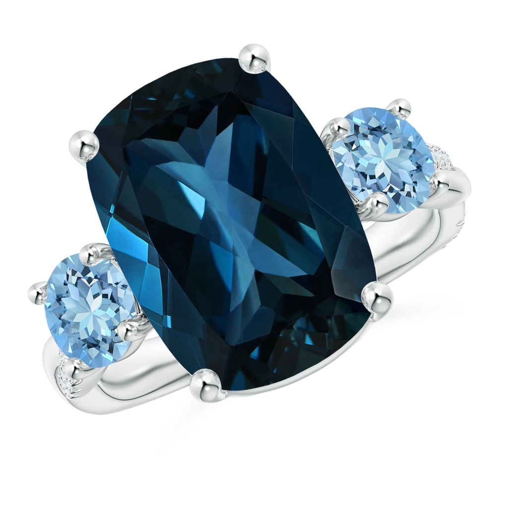 14.05x10.14x6.9mm AAA GIA Certified Cushion London Blue Topaz Three Stone Ring in P950 Platinum