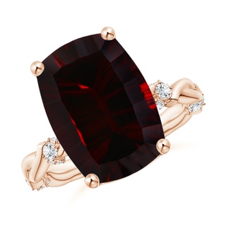 13.86x9.94x6.24mm AAA GIA Certified Rectangular Cushion Garnet Twist Shank Ring in 9K Rose Gold