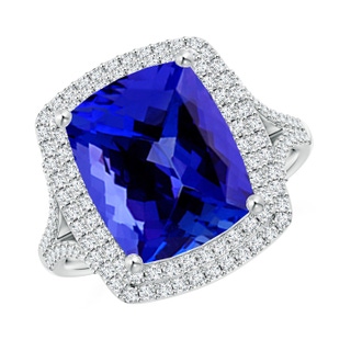 11.97x9.86x6.75mm AAAA GIA Certified Cushion Tanzanite Double Halo Cocktail Ring in P950 Platinum