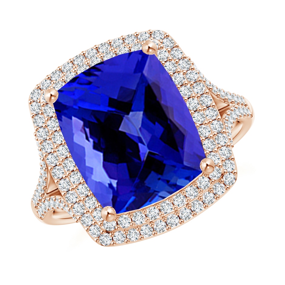 11.97x9.86x6.75mm AAAA GIA Certified Cushion Tanzanite Double Halo Cocktail Ring in Rose Gold 