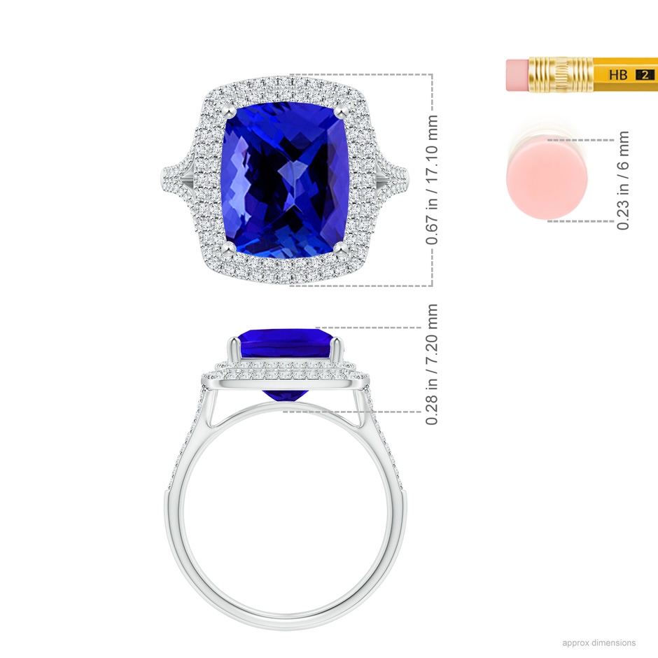 11.97x9.86x6.75mm AAAA GIA Certified Cushion Tanzanite Double Halo Cocktail Ring in White Gold Ruler