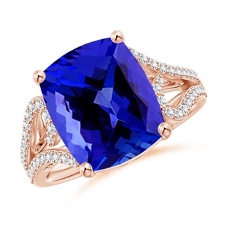 11.97x9.86x6.75mm AAAA Vintage Inspired GIA Certified Cushion Tanzanite Ring in 18K Rose Gold