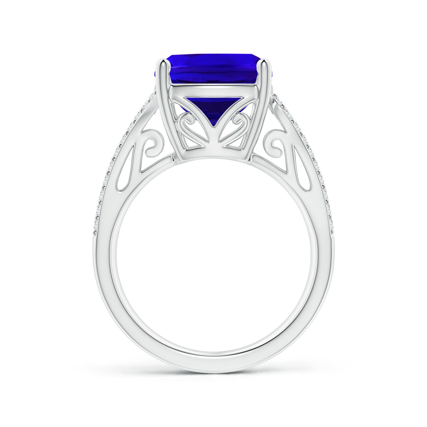 11.97x9.86x6.75mm AAAA Vintage Inspired GIA Certified Cushion Tanzanite Ring in White Gold - side 2