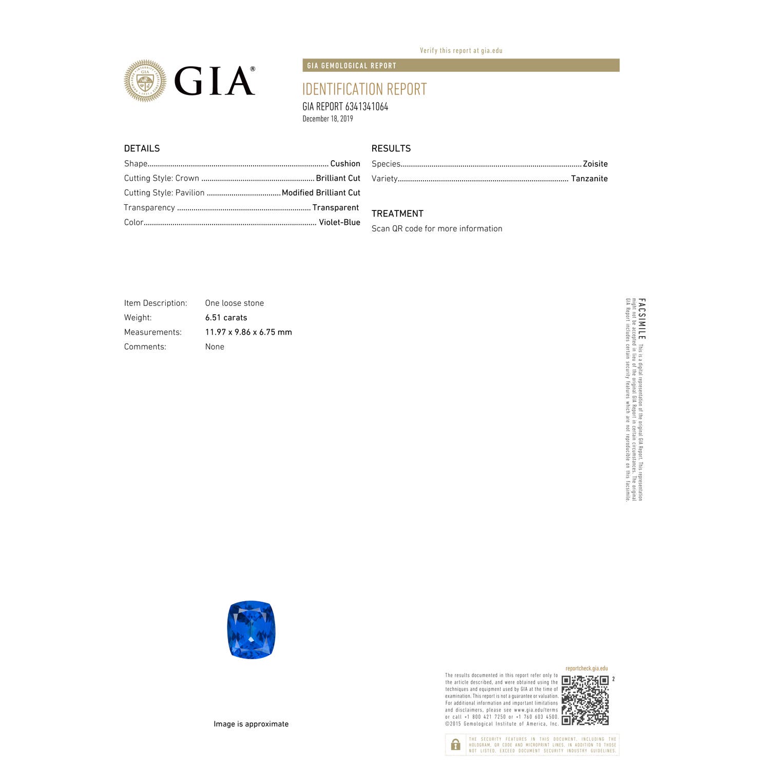 11.97x9.86x6.75mm AAAA Vintage Inspired GIA Certified Cushion Tanzanite Ring in White Gold - certificate
