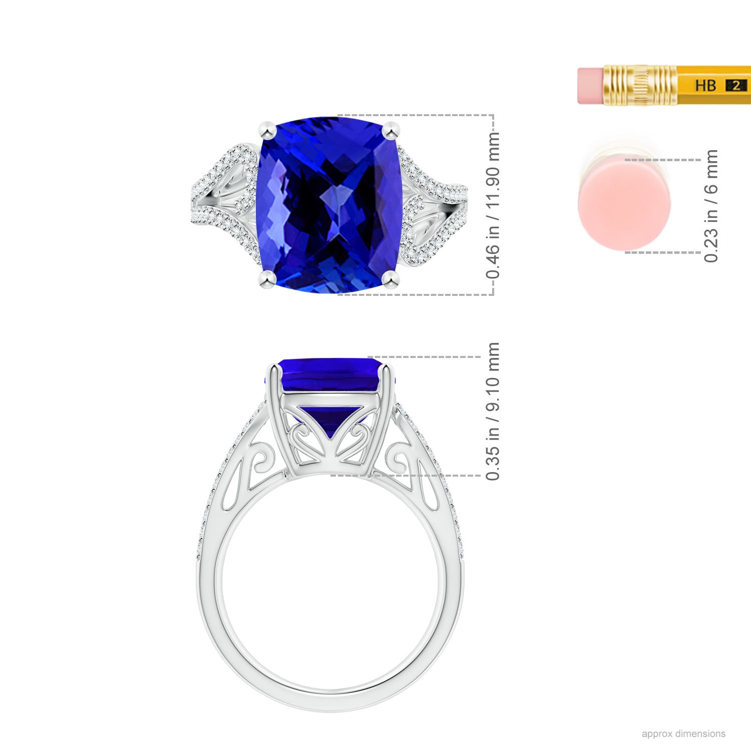 11.97x9.86x6.75mm AAAA Vintage Inspired GIA Certified Cushion Tanzanite Ring in White Gold - ruler
