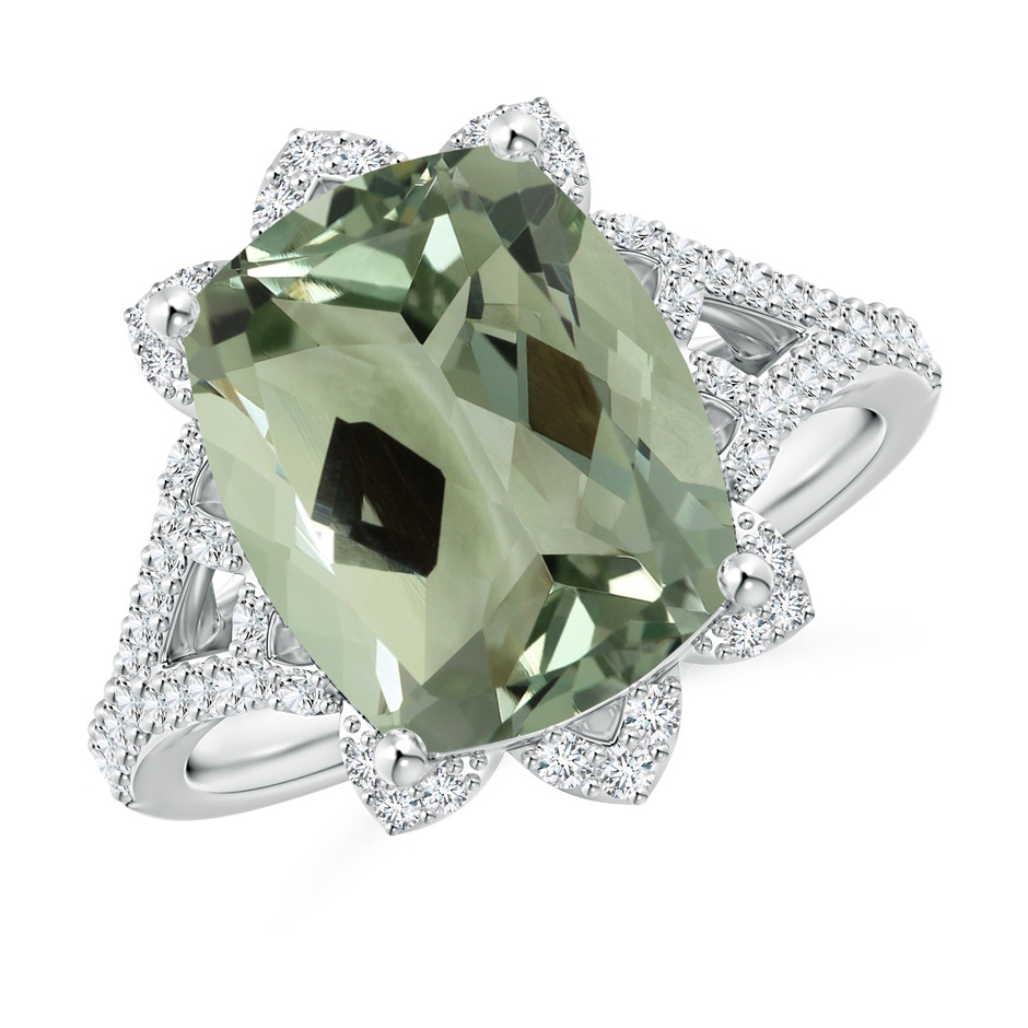14.13x10.08x7.02mm AAAA Vintage Style GIA Certified Cushion Green Amethyst Floral Halo Ring in P950 Platinum 