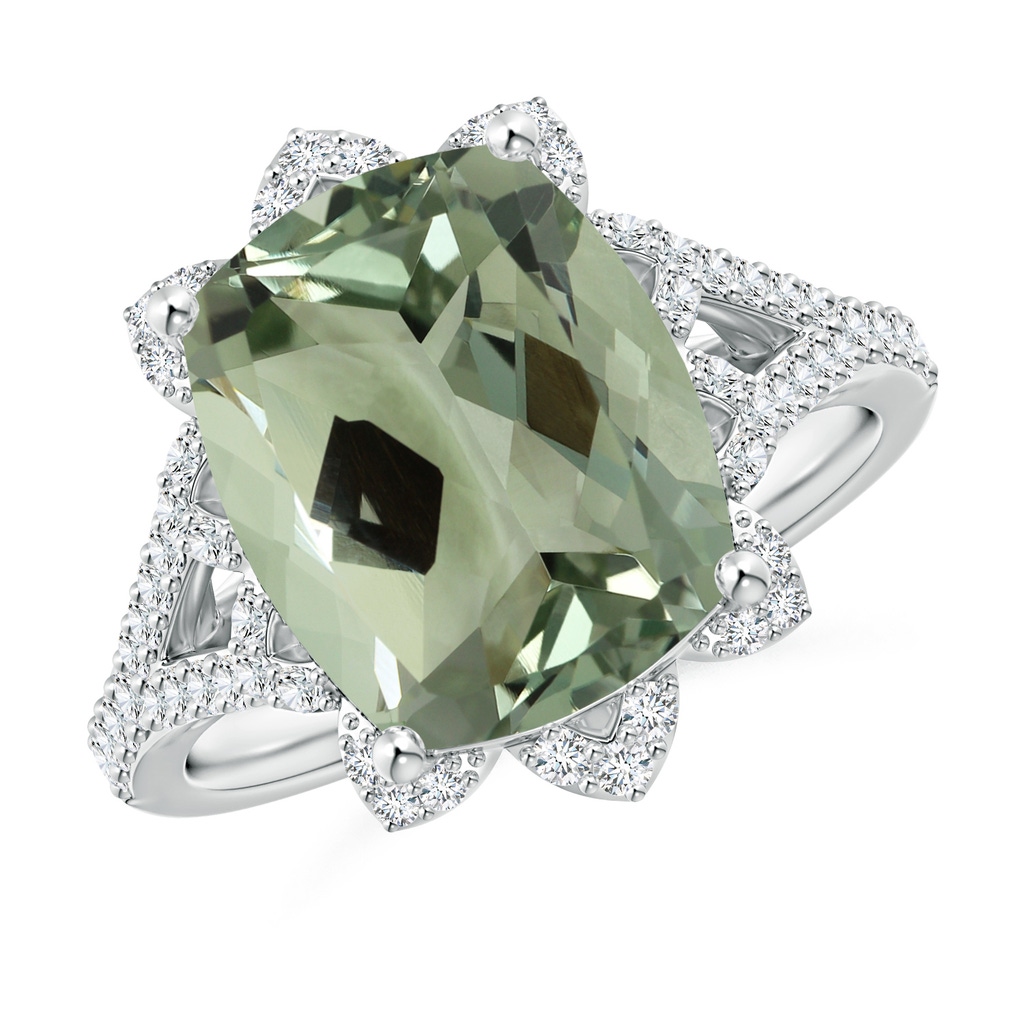 14.13x10.08x7.02mm AAAA Vintage Style GIA Certified Cushion Green Amethyst Floral Halo Ring in White Gold
