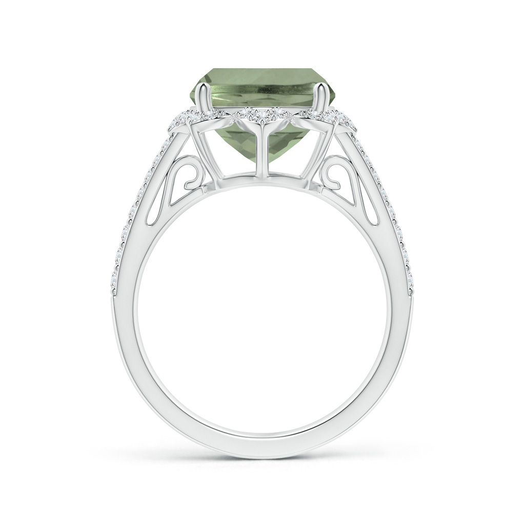 14.13x10.08x7.02mm AAAA Vintage Style GIA Certified Cushion Green Amethyst Floral Halo Ring in White Gold - side 199