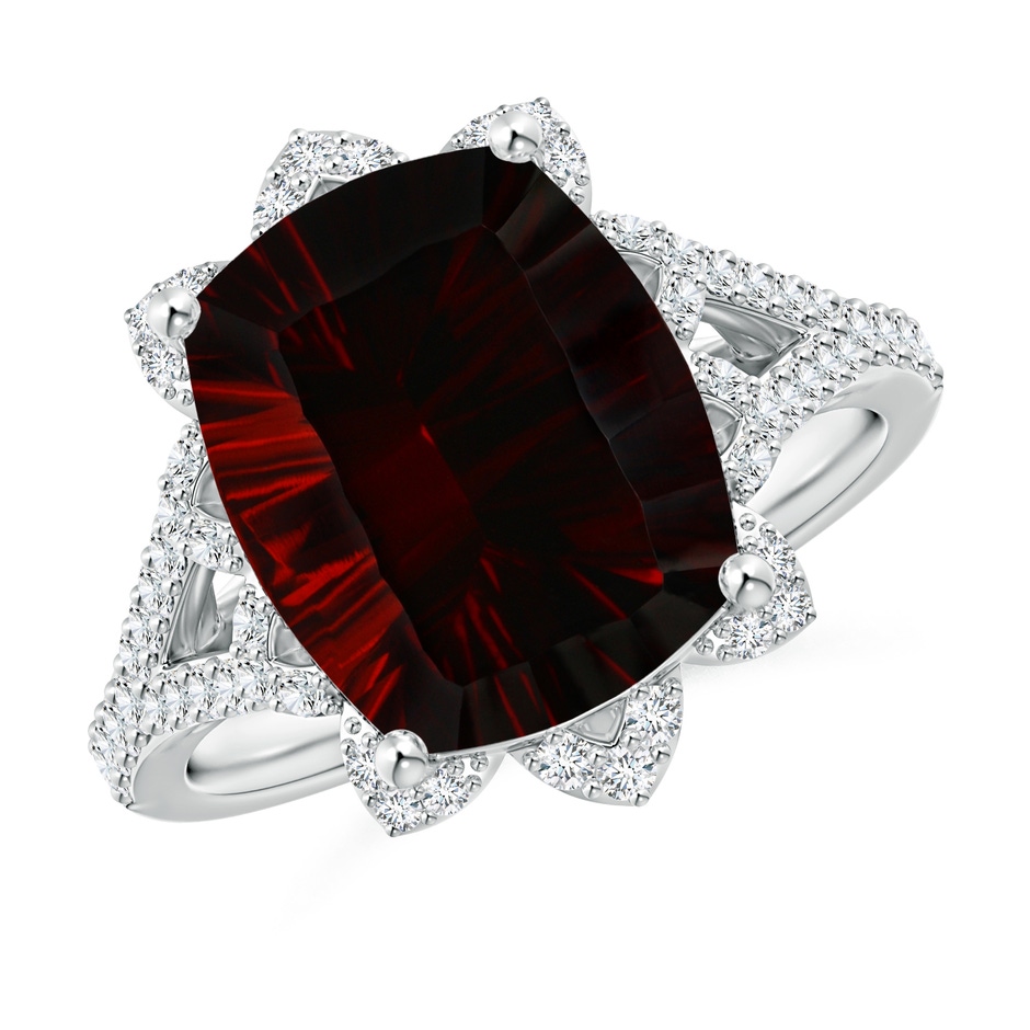 13.95x10.02x6.61mm AAAA Vintage Style GIA Certified Cushion Garnet Floral Halo Ring in 18K White Gold 
