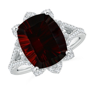 13.95x10.02x6.61mm AAAA Vintage Style GIA Certified Cushion Garnet Floral Halo Ring in P950 Platinum