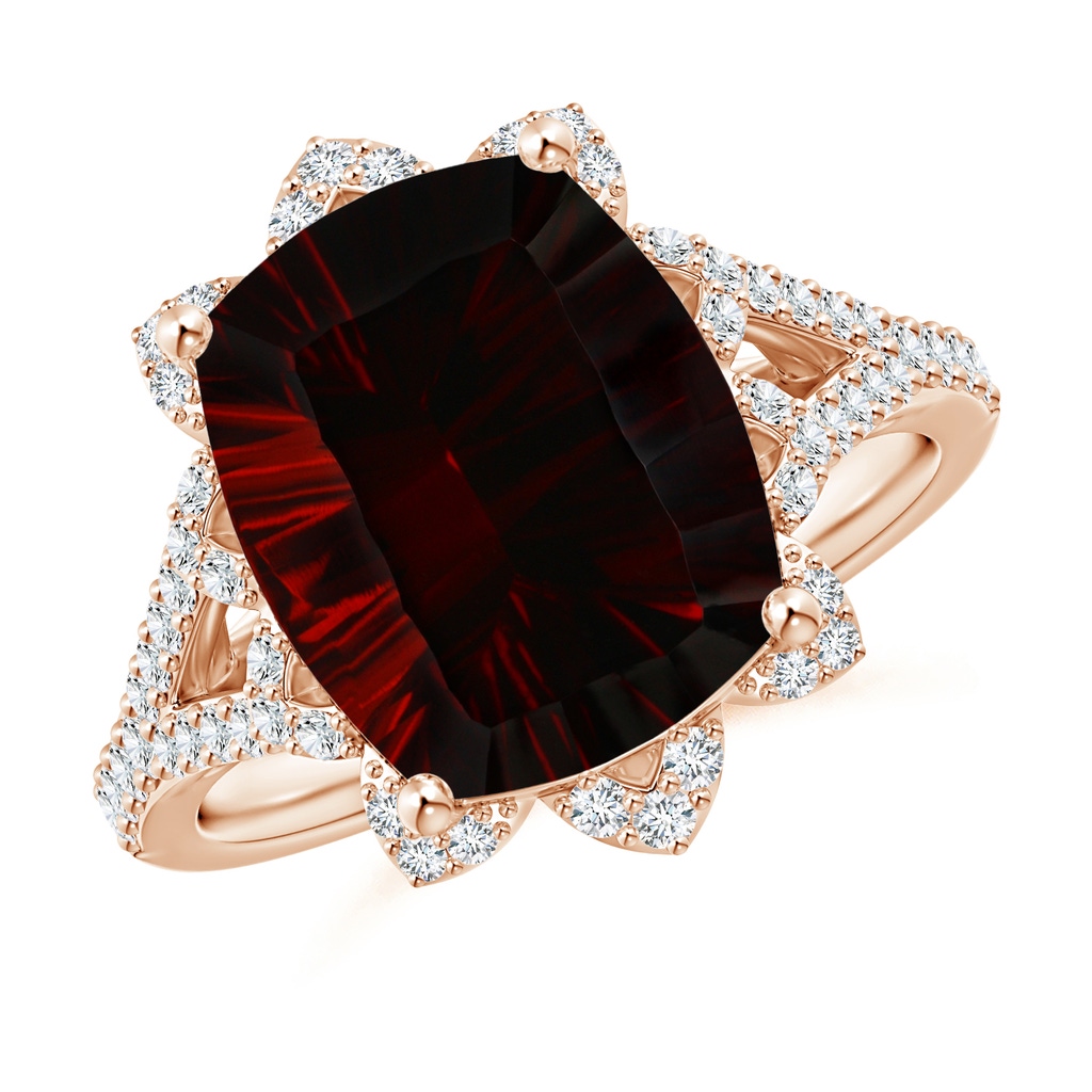 13.95x10.02x6.61mm AAAA Vintage Style GIA Certified Cushion Garnet Floral Halo Ring in Rose Gold