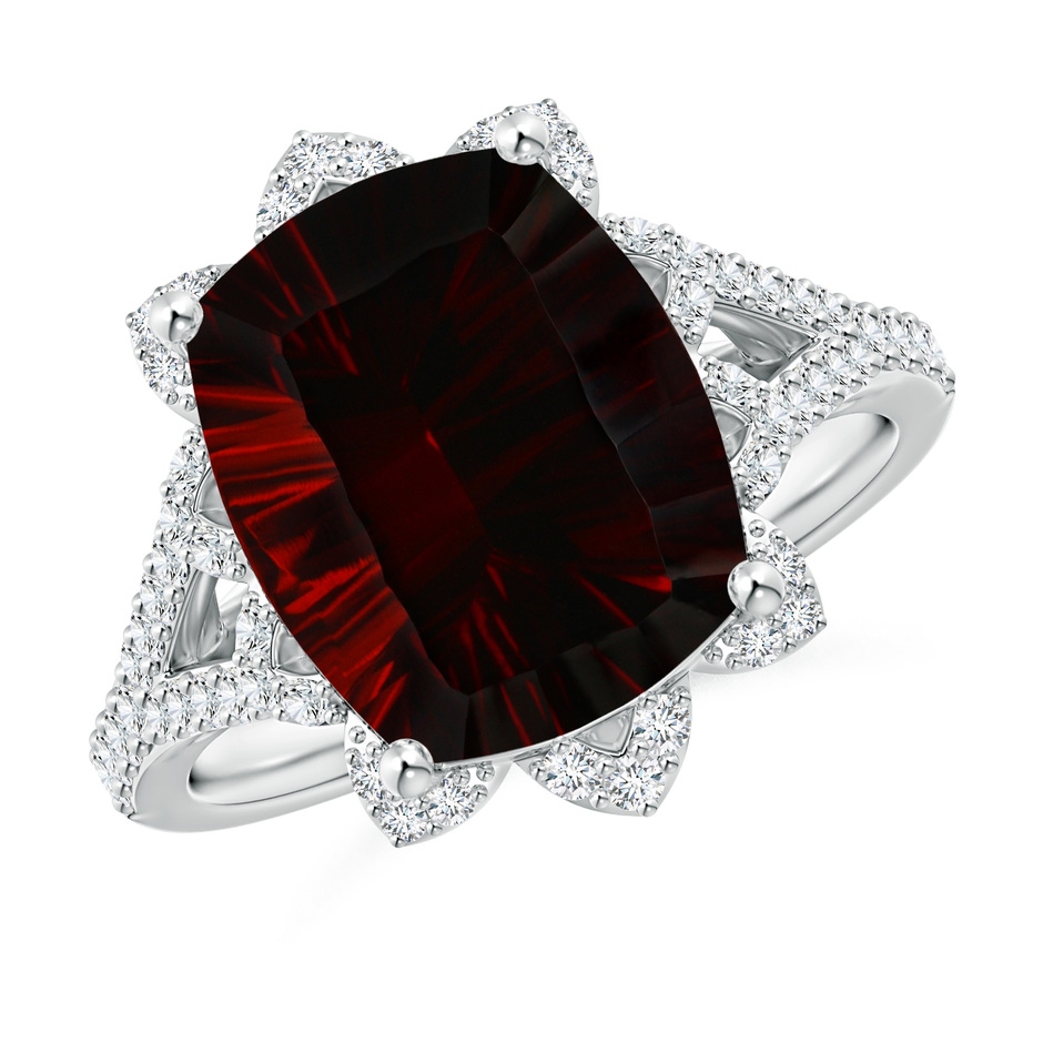 13.95x10.02x6.61mm AAAA Vintage Style GIA Certified Cushion Garnet Floral Halo Ring in White Gold 