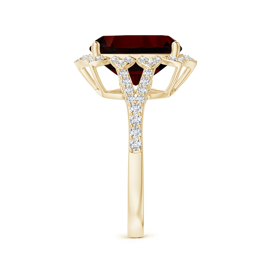 13.95x10.02x6.61mm AAAA Vintage Style GIA Certified Cushion Garnet Floral Halo Ring in Yellow Gold side-2