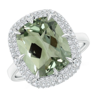 14.13x10.08x7.02mm AAAA GIA Certified Cushion Green Amethyst Halo Ring with Bezel-Set Accents in P950 Platinum