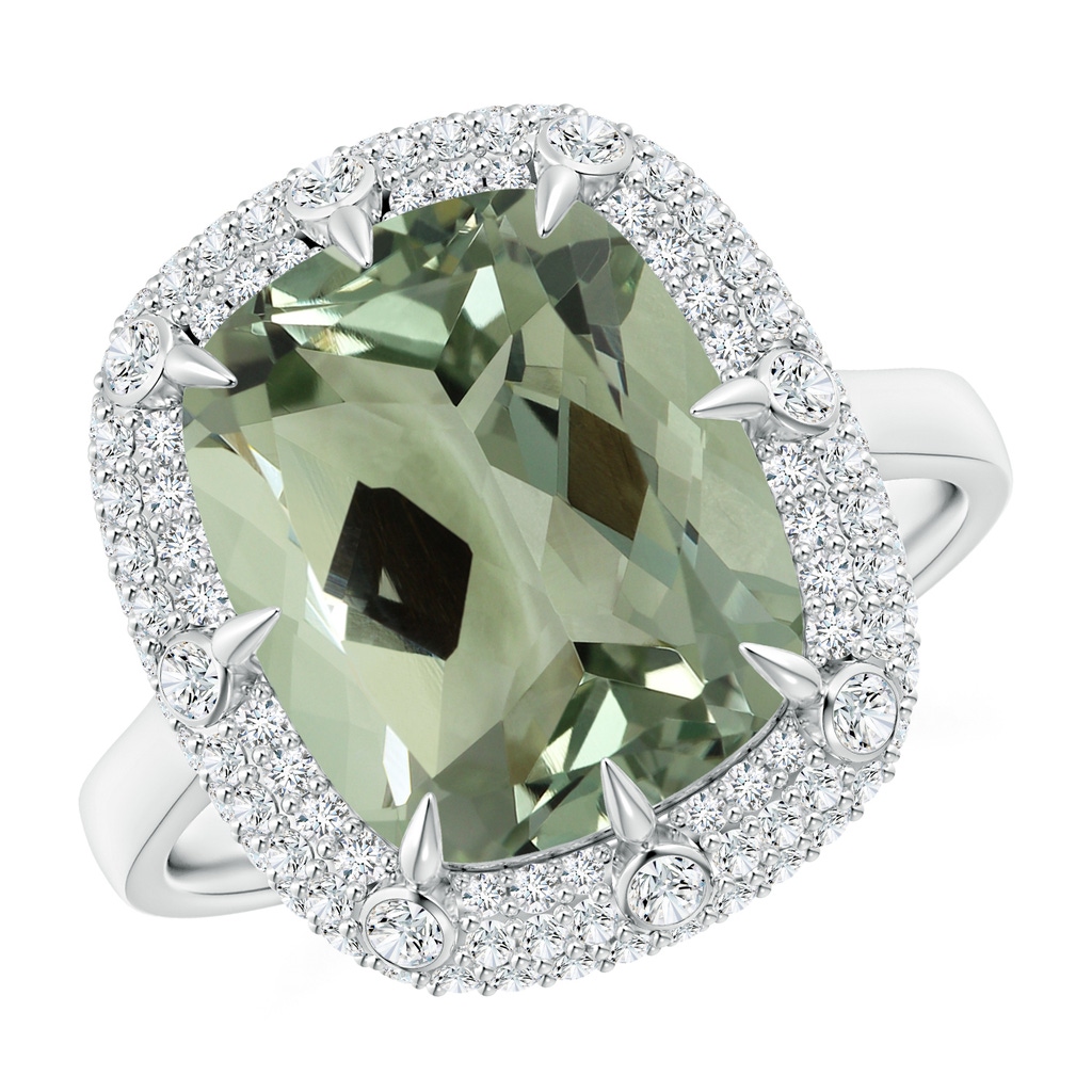 14.13x10.08x7.02mm AAAA GIA Certified Cushion Green Amethyst Halo Ring with Bezel-Set Accents in White Gold