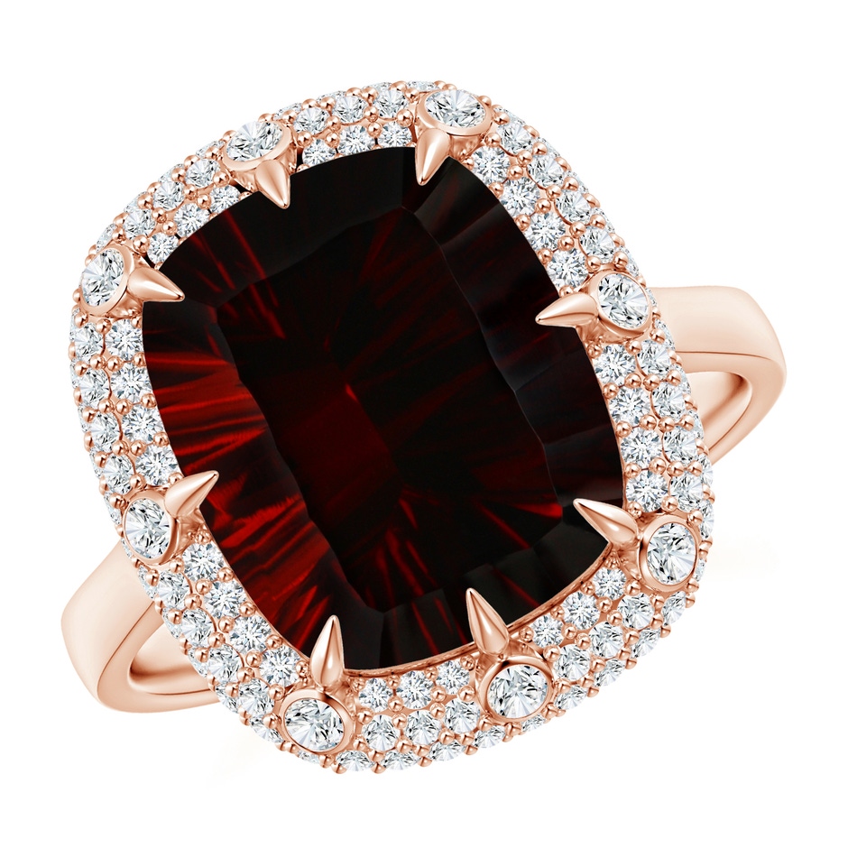 13.95x10.02x6.61mm AAAA GIA Certified Cushion Garnet Halo Ring with Bezel-Set Accents in 18K Rose Gold 
