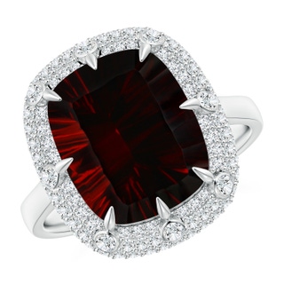 13.95x10.02x6.61mm AAAA GIA Certified Cushion Garnet Halo Ring with Bezel-Set Accents in P950 Platinum