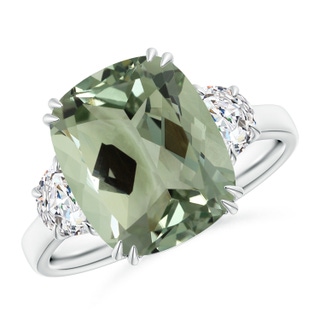 14.13x10.08x7.02mm AAAA GIA Certified Cushion Green Amethyst Ring with Half Moon Diamonds in P950 Platinum