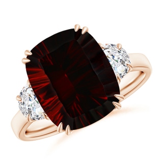 13.95x10.02x6.61mm AAAA GIA Certified Cushion Garnet Ring with Half Moon Diamonds in 10K Rose Gold