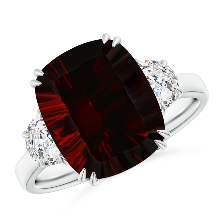 13.95x10.02x6.61mm AAAA GIA Certified Cushion Garnet Ring with Half Moon Diamonds in 18K White Gold 