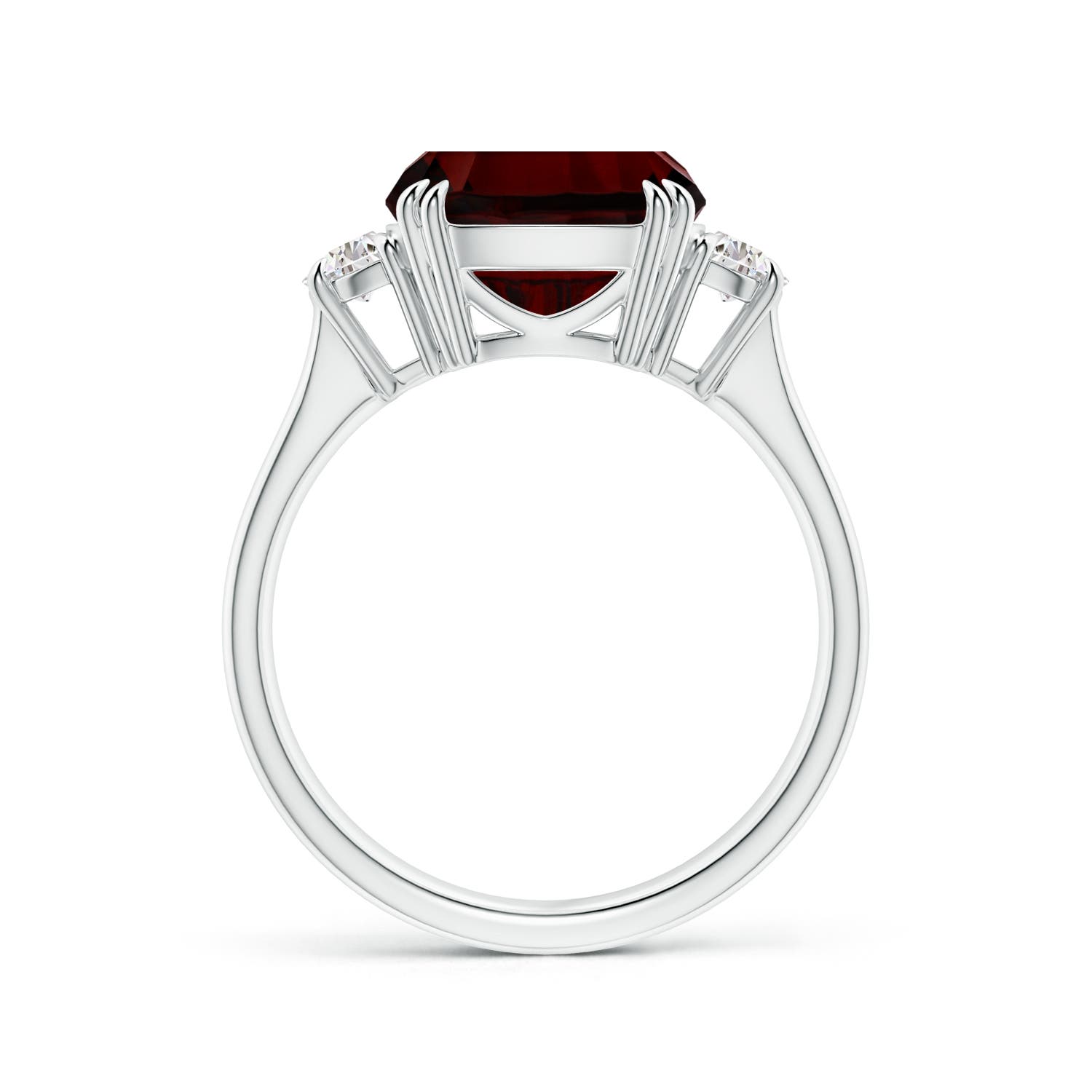 13.95x10.02x6.61mm AAAA GIA Certified Cushion Garnet Ring with Half Moon Diamonds in P950 Platinum - side 2