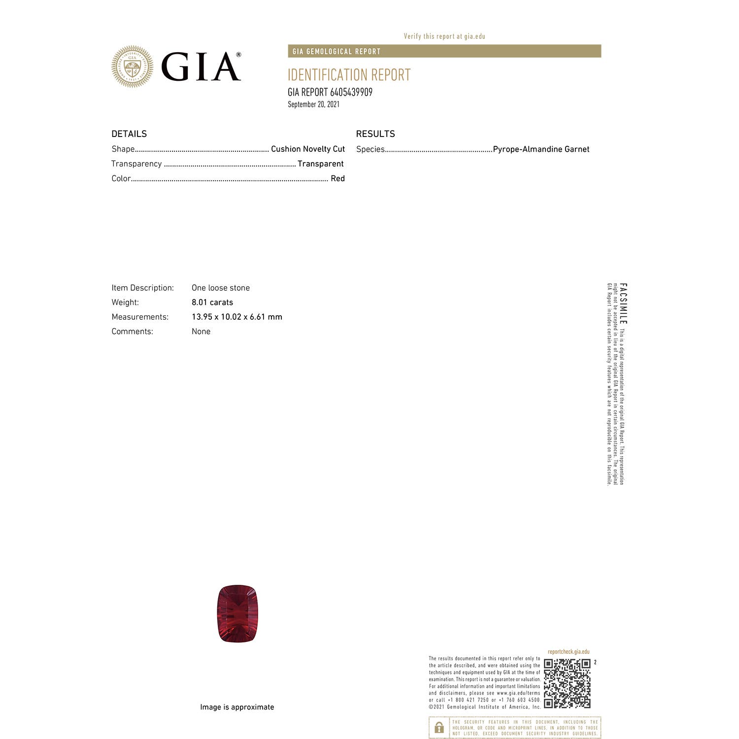 13.95x10.02x6.61mm AAAA GIA Certified Cushion Garnet Ring with Half Moon Diamonds in P950 Platinum - certificate