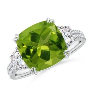 10.12x10.08x6.10mm AAAA GIA Certified Cushion Peridot Ring with Half Moon Diamonds in P950 Platinum