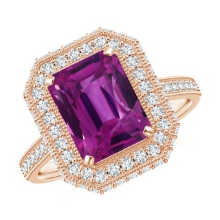 9.20x6.72x5.84mm AAAA GIA Certified Emerald Cut Pink Sapphire Halo Ring in 10K Rose Gold