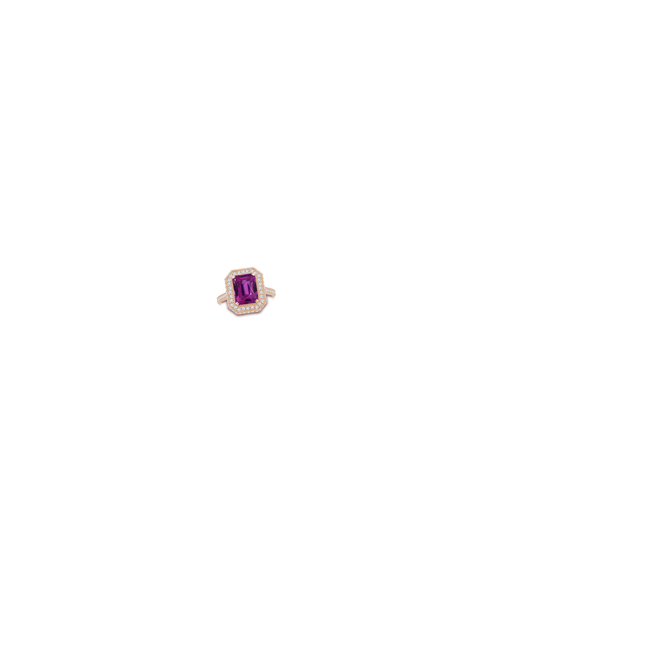 9.20x6.72x5.84mm AAAA GIA Certified Emerald Cut Pink Sapphire Halo Ring in Rose Gold body-hand
