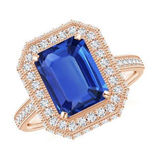 9.62x7.64x4.18mm AAAA GIA Certified Octagonal Blue Sapphire Halo Ring in 10K Rose Gold