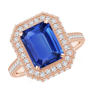 9.62x7.64x4.18mm AAAA GIA Certified Octagonal Blue Sapphire Halo Ring in 18K Rose Gold