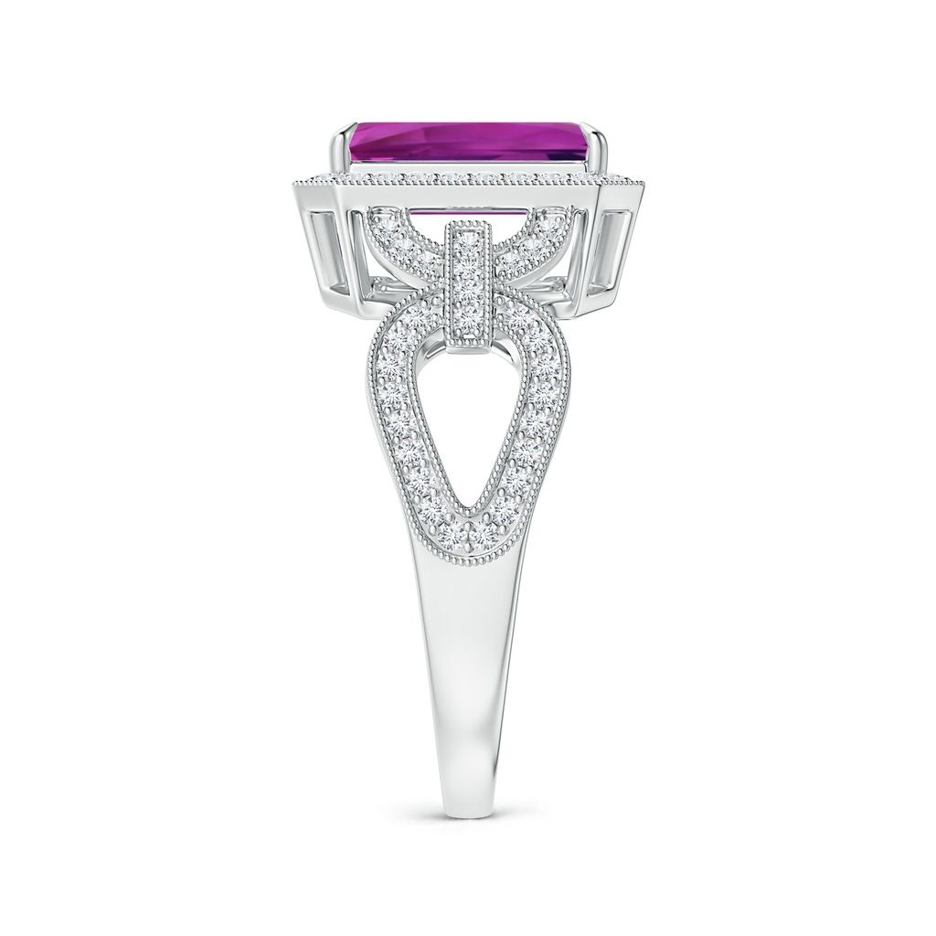 9.20x6.72x5.84mm AAAA GIA Certified Emerald Cut Pink Sapphire Ring with Diamond Halo in 18K White Gold Side-2