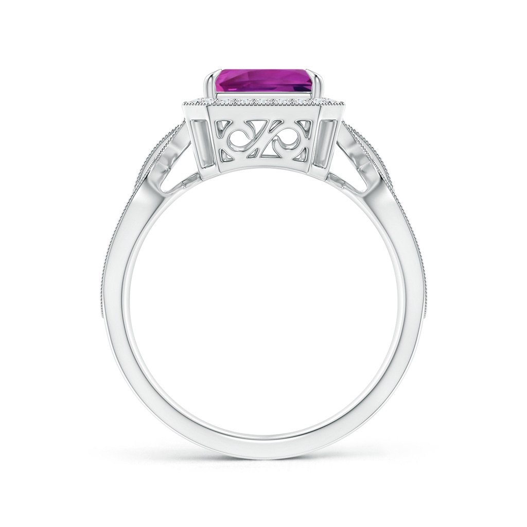 9.20x6.72x5.84mm AAAA GIA Certified Emerald Cut Pink Sapphire Ring with Diamond Halo in White Gold Side-1