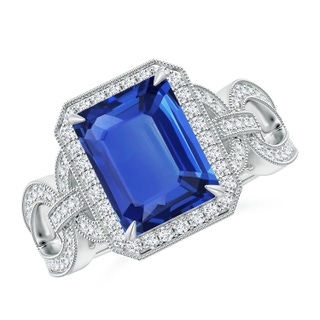 9.62x7.64x4.18mm AAAA GIA Certified Octagonal Blue Sapphire Ring with Diamond Halo in White Gold