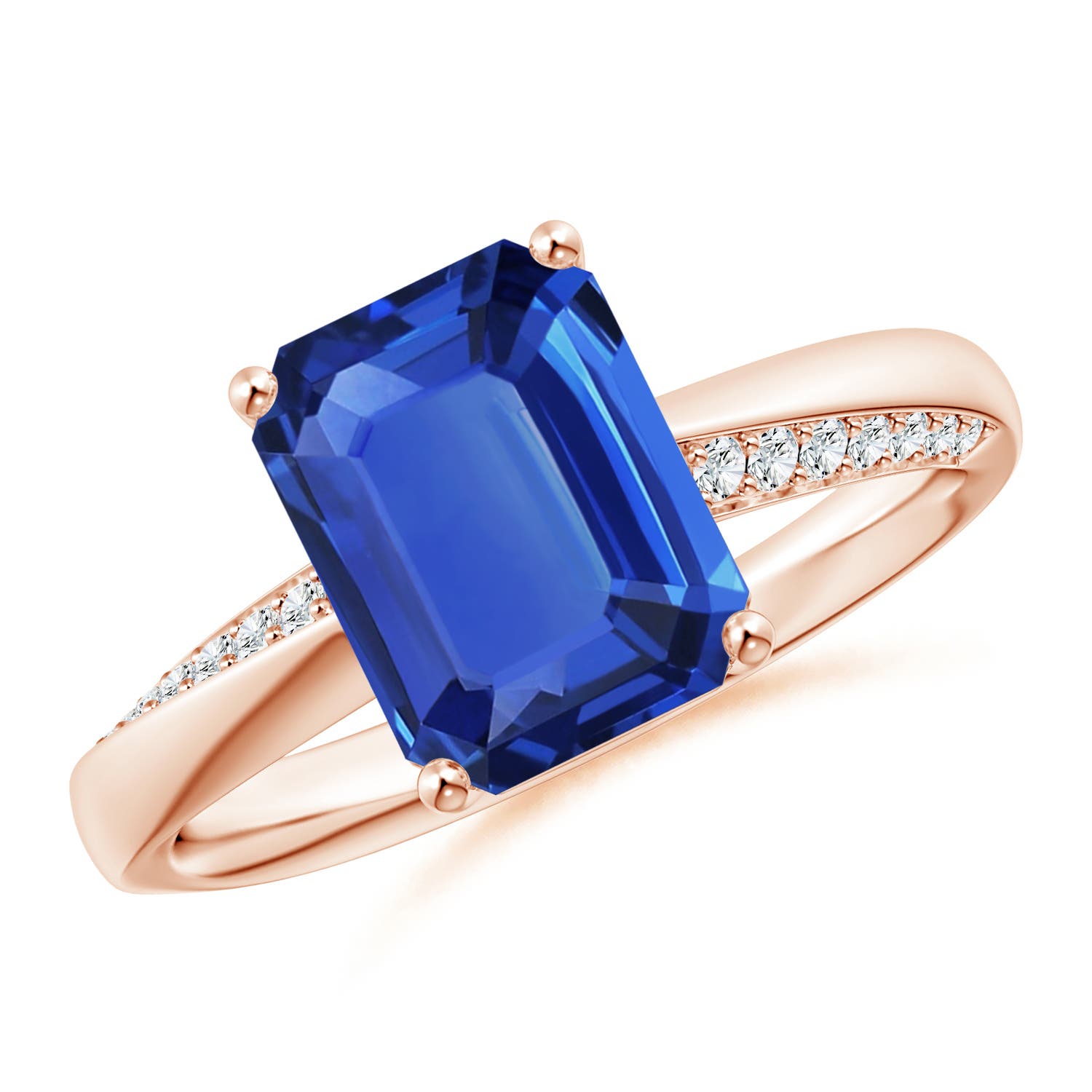 9.62x7.64x4.18mm AAAA GIA Certified Octagonal Blue Sapphire Twist Shank Ring in 18CT Rose Gold