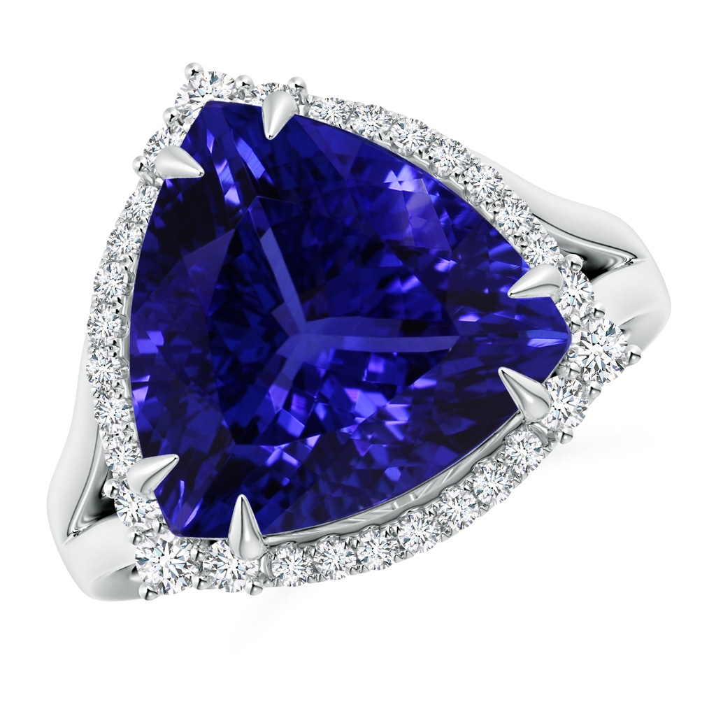 13.02x13.28x7.53mm AAAA Vintage Inspired GIA Certified Triangular Tanzanite Halo Ring in White Gold