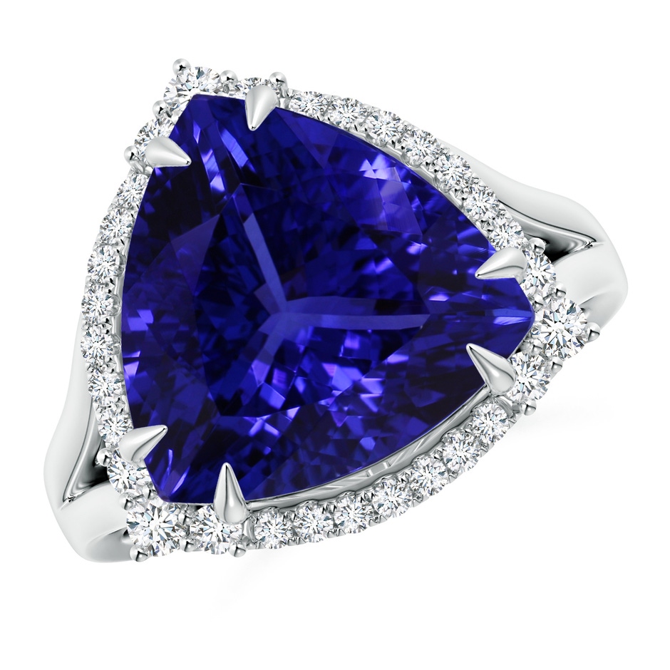 13.02x13.28x7.53mm AAAA Vintage Inspired GIA Certified Triangular Tanzanite Halo Ring in White Gold 