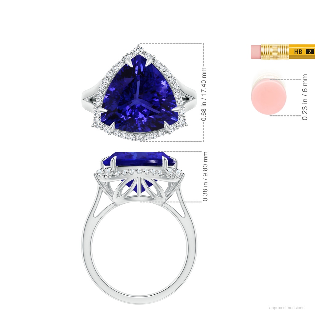 13.02x13.28x7.53mm AAAA Vintage Inspired GIA Certified Triangular Tanzanite Halo Ring in White Gold ruler