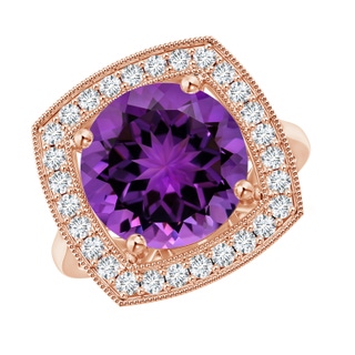 11.14x11.09x6.87mm AAA GIA Certified Round Amethyst Halo Ring with Milgrain in 18K Rose Gold