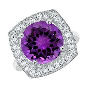 11.14x11.09x6.87mm AAA GIA Certified Round Amethyst Halo Ring with Milgrain in P950 Platinum