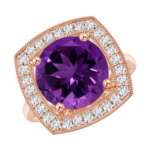 11.20x11.11x7.17mm AAA GIA Certified Round Amethyst Halo Ring with Milgrain in 18K Rose Gold