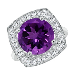 11.20x11.11x7.17mm AAA GIA Certified Round Amethyst Halo Ring with Milgrain in P950 Platinum