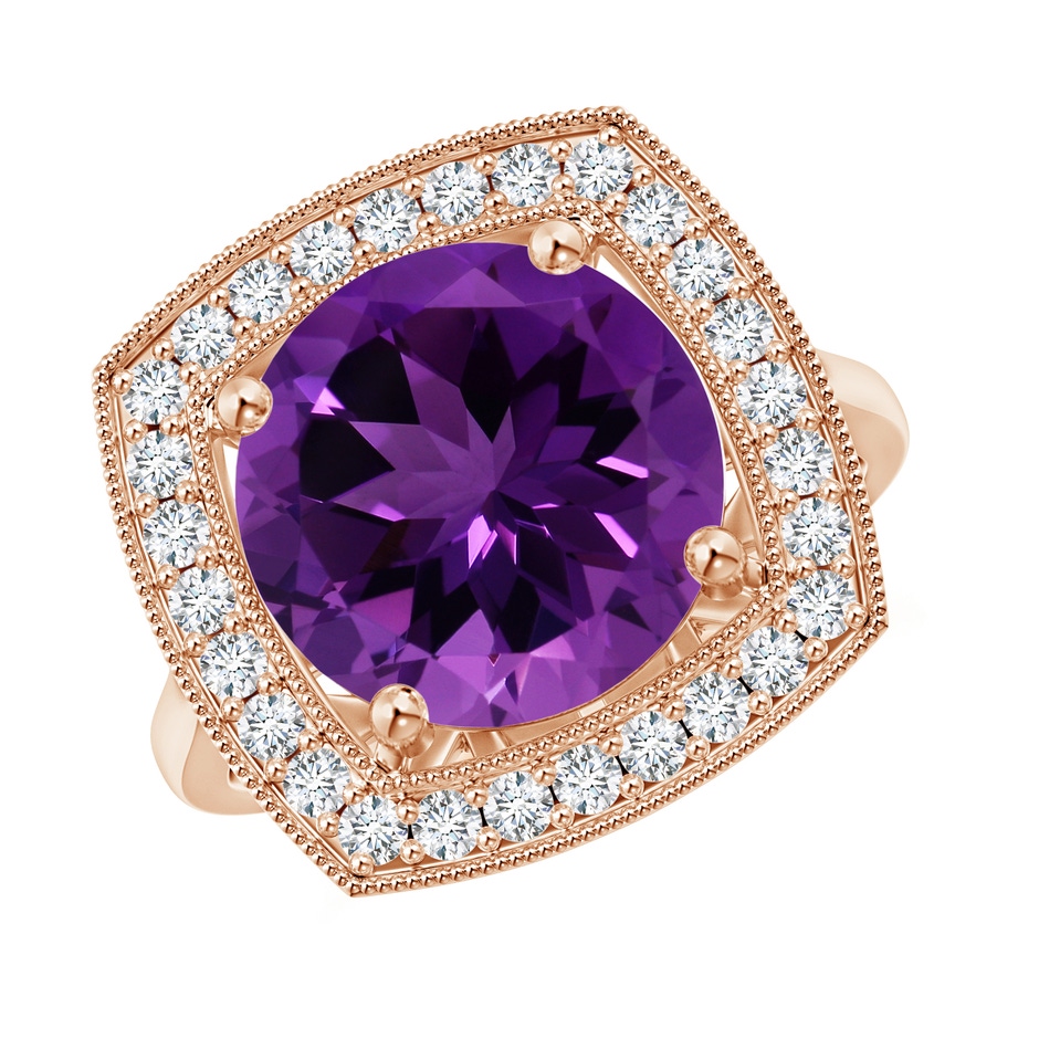 11.20x11.11x7.17mm AAA GIA Certified Round Amethyst Halo Ring with Milgrain in Rose Gold 