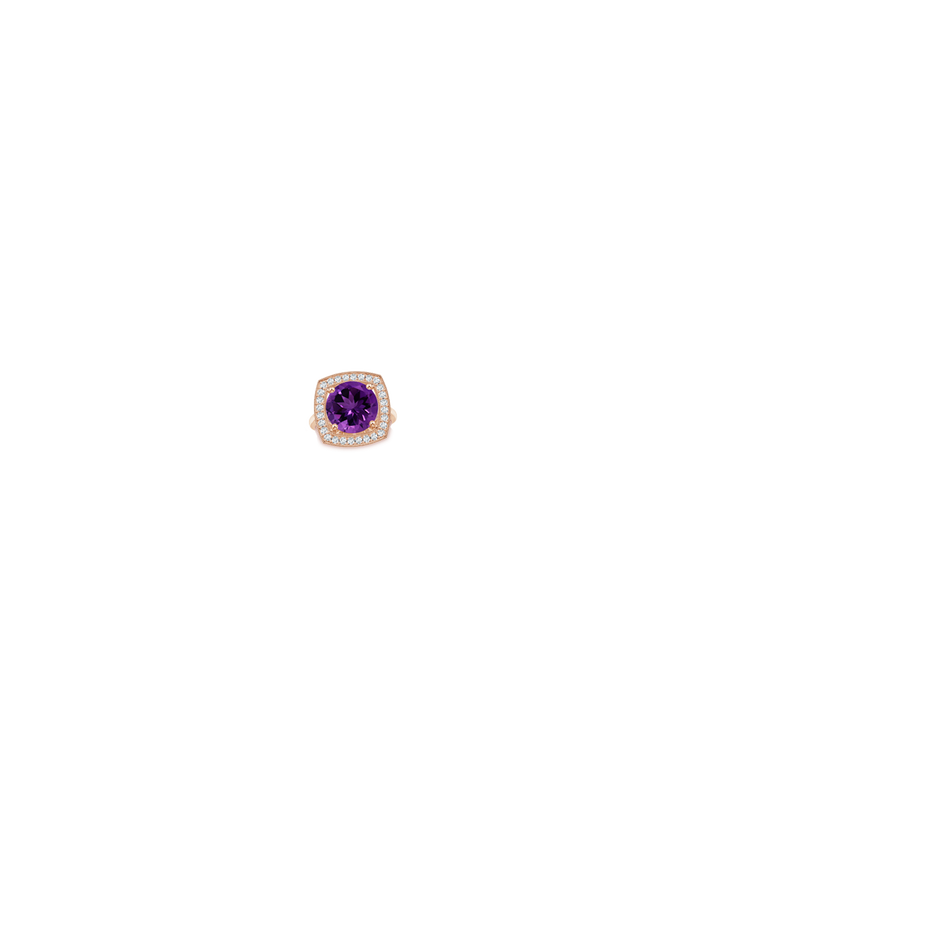 11.20x11.11x7.17mm AAA GIA Certified Round Amethyst Halo Ring with Milgrain in Rose Gold hand