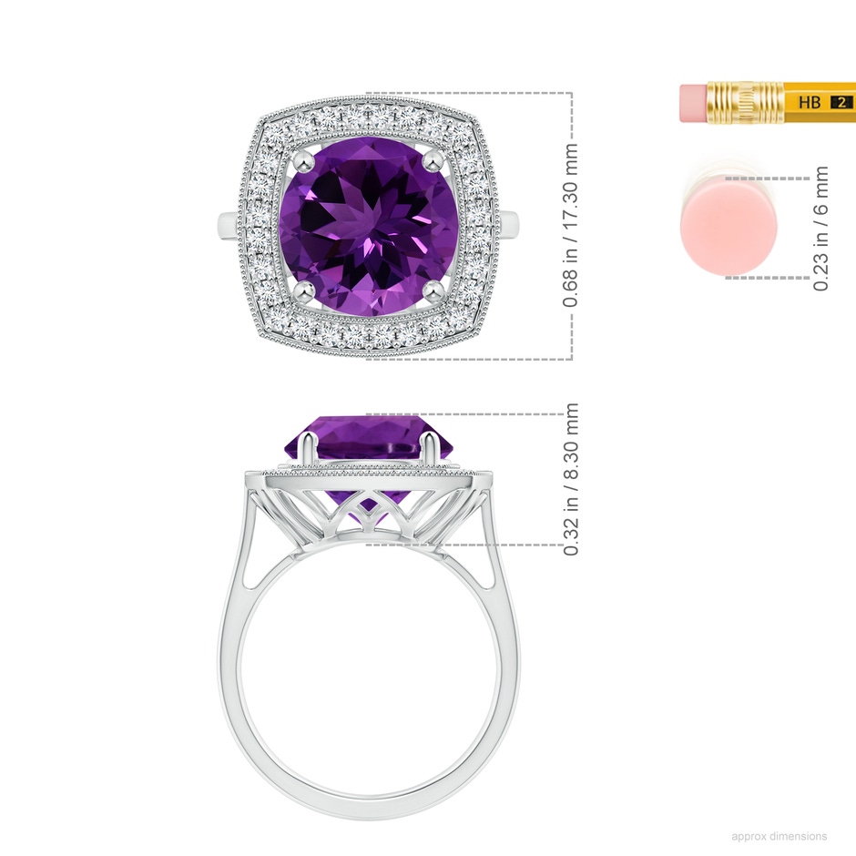 11.20x11.11x7.17mm AAA GIA Certified Round Amethyst Halo Ring with Milgrain in White Gold ruler